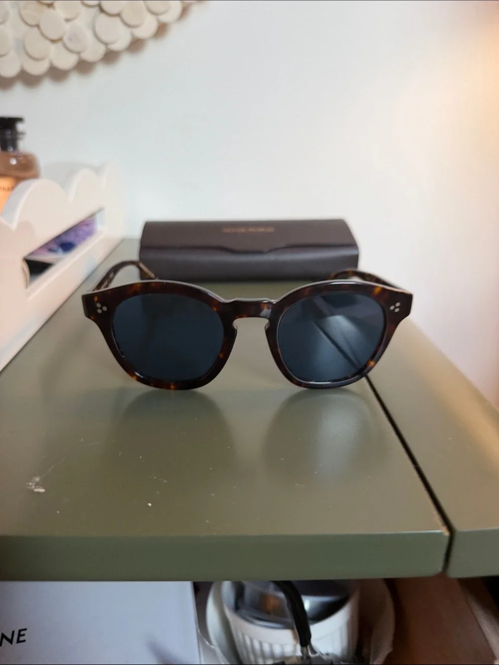 Oliver Peoples Boudreau LA- Brown Tortoise Round Sunglasses with Blue Lenses